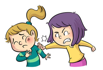 Illustration of little girls fighting