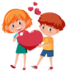 Kid holding heart on white background