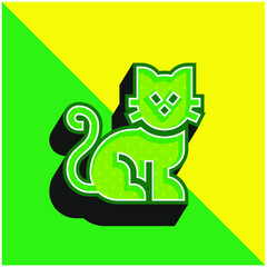 Black Cat Green and yellow modern 3d vector icon logo