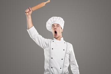 Excited cook with rolling pin