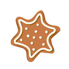 Illustration of Christmas snowflake gingerbread in flat cartoon style