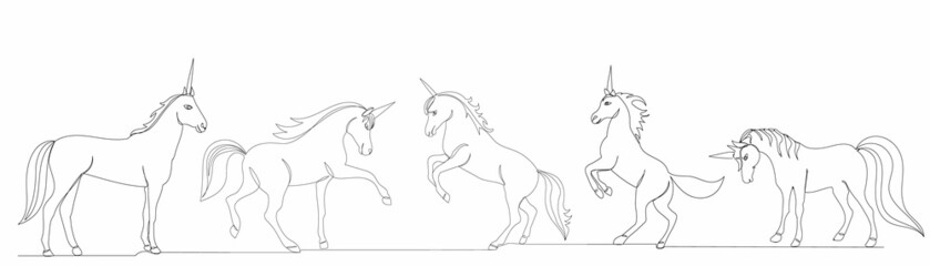 Fototapeta premium one line drawing unicorns collection, vector