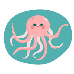 Obraz premium Happy smiling octopus. Smiling poulpe going to beach, summer concept. Brilliant underwater inhabitant have fun on the plage