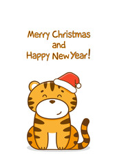 Obraz na płótnie Canvas Tiger cartoon on white background. Merry Christmas and Happy New Year. Vector illustration.