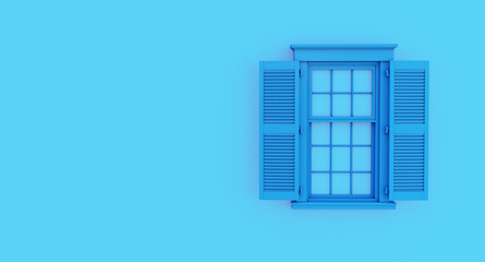 colorful blue opened window isolated on blue background.