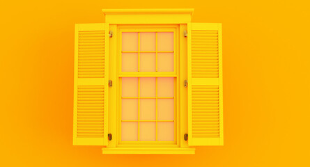 colorful yellow opened window isolated on blue background.