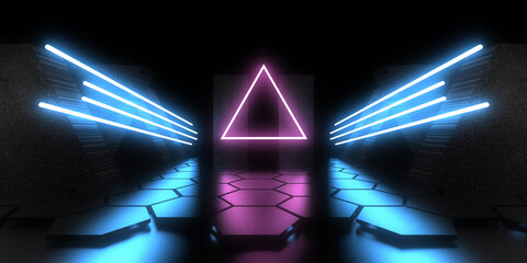 3D abstract background with neon lights. neon tunnel. .space construction . .3d illustration33