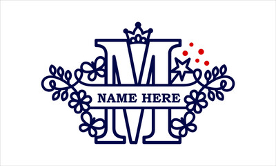 M Alphabet girl split royal abstract monogram vector logo template