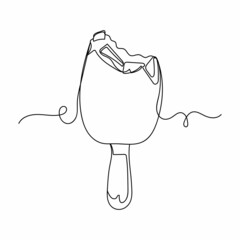 Continuous one line drawing of delicious glazed ice cream icon in silhouette on a white background. Linear stylized.