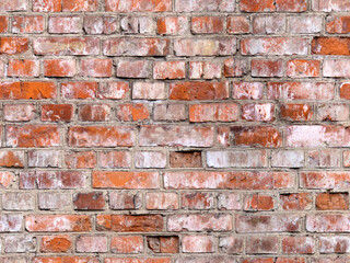 Red Brown Vintage Brick Wall With Shabby Structure. Horizontal Wide Brickwall Background. Grungy Red Brick Blank Wall Texture. Retro House Facade. seamless texture. seamless brick pattern