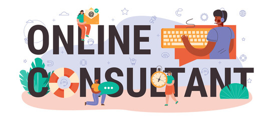 Online consultant typographic header. Idea of strategy management