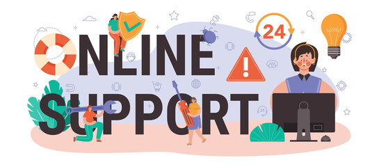 Online support typographic header. Consultant help a client