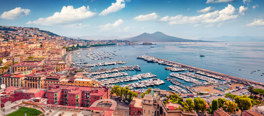 Colorful summer cityscape of Naples, Italy, Europe. Splendid seascape of Mediterranean seascape....