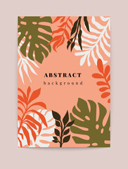 Abstract nature art print. Botanical tropical foliage background, floral leaves boho wall decor. Vector poster