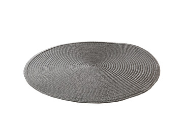 perspective view of isolated Round placemat for food. Close up of bamboo mat Empty space for your...