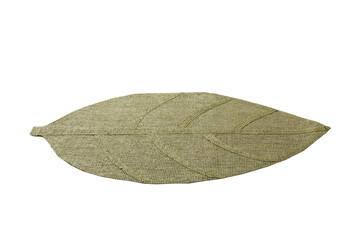 perspective view of isolated in the form of a leaf placemat for food. Close up of bamboo mat Empty...