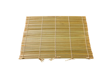 perspective view of isolated placemat for food. Close up of bamboo mat Empty space for your design