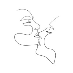 Minimalist love couple one line art. Abstract man woman passionate kiss continuous line drawing. Vector illustration