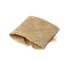 folded brown burlap fabric and isoleted on white background