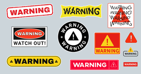Set of Warning vector banners. Collection of Caution signs.