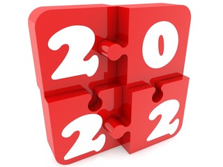 Red puzzle with the concept of 2022