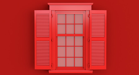 Obraz premium colorful red opened window isolated on blue background.