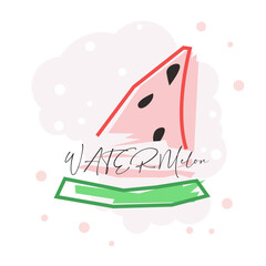 A slice of ripe watermelon drawn with lines. Ready-made print for textiles or names, signs. A vector image drawn in a flat style.