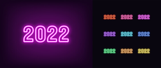 Outline neon 2022 year. Glowing neon 2022 icon, numbers in vivid colors