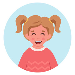 Girl with braces on teeth. Elementary school student. Vector illustration