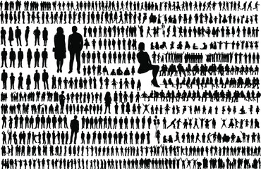 people black silhouette set vector, isolated