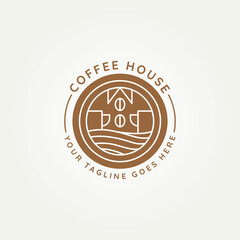 coffee house minimalist line art badge logo symbol icon vector illustration design.