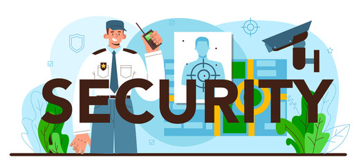 Fototapeta na wymiar Security typographic header. Surveillance and ptrotection of a customer