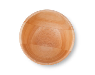 wooden bowl on white background. Top view