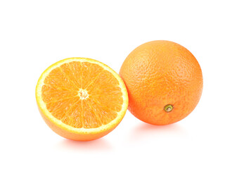 Orange fruit. Orange slice half and one segment on white background.