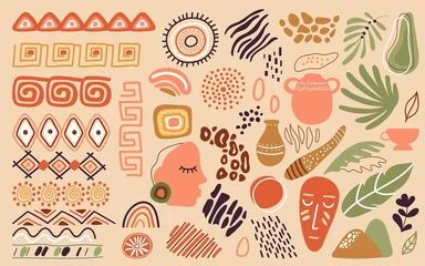Photo sur Plexiglas Style bohème African abstract elements. Freehand doodle nature shapes, decorative ornaments. Modern ethnic borders, bohemian mexican style decent vector set
