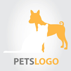 Pets logo isolated on gray background. Pets logo for web site, label, emblem, ad and cover. Useful for business card and logotype template. Creative art concept, vector illustration