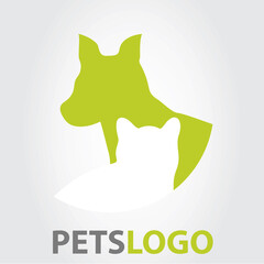 Pets logo isolated on gray background. Pets logo for web site, label, emblem, ad and cover. Useful for business card and logotype template. Creative art concept, vector illustration