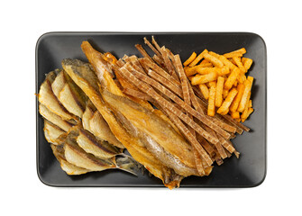 Dried Fish Isolated, Dry Salted Seafood Snack, Stockfish, Beer Snacks