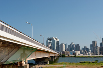 Bridge over Yodo river for the center of Osaka city