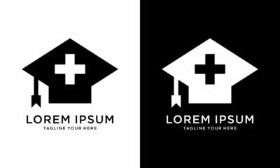 cross plus medical vector logo template. This logo use hat symbol. Suitable for education on Background white and black logo
