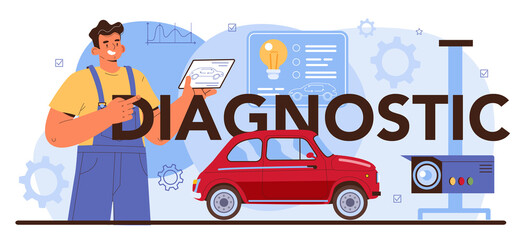 Diagnostic typographic header. Automobile repair service. Car