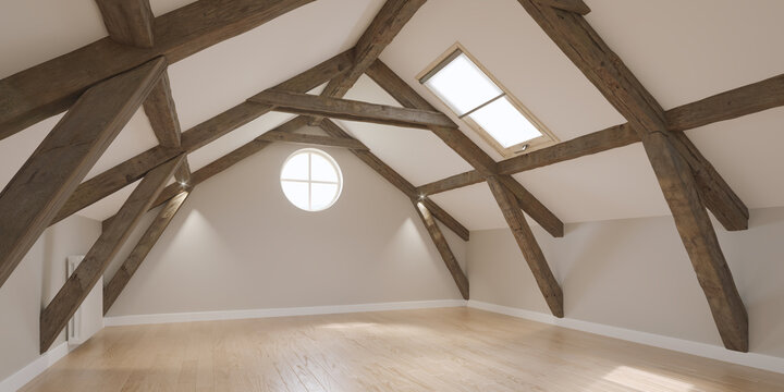 Pi&egrave;ce vide en sous pente. Rendu 3D