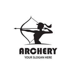 emblem of archering girl with bow and arrow isolated on white background