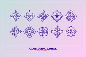 Abstract Geometrical Flower set. Simple line icon. Monochrome polygonal plants vector.