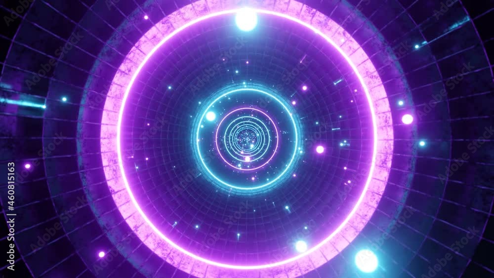 Wall mural seamless loop motion graphic of flying into circle digital tunnel