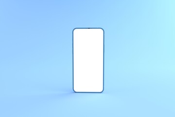 3D rendering of mockup blue Smartphone white screen on blue floor, Blue Mobile phone tilted and lay down on the ground. Smartphone white screen can be used for advertising,Isolated on blue background.