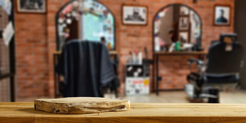 Desk of free space and barber shop inerior 