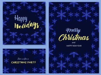 Fototapeta na wymiar Christmas card templates. Holiday cards and invitations with snowflakes. Vector illustration.
