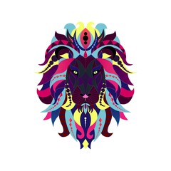 Digital Illustration. Decorative lion. Consist in many colourful ornamental elements.  - obrazy, fototapety, plakaty