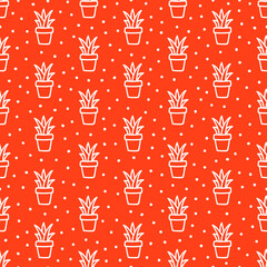 Orange seamless pattern with hand drawn succulents